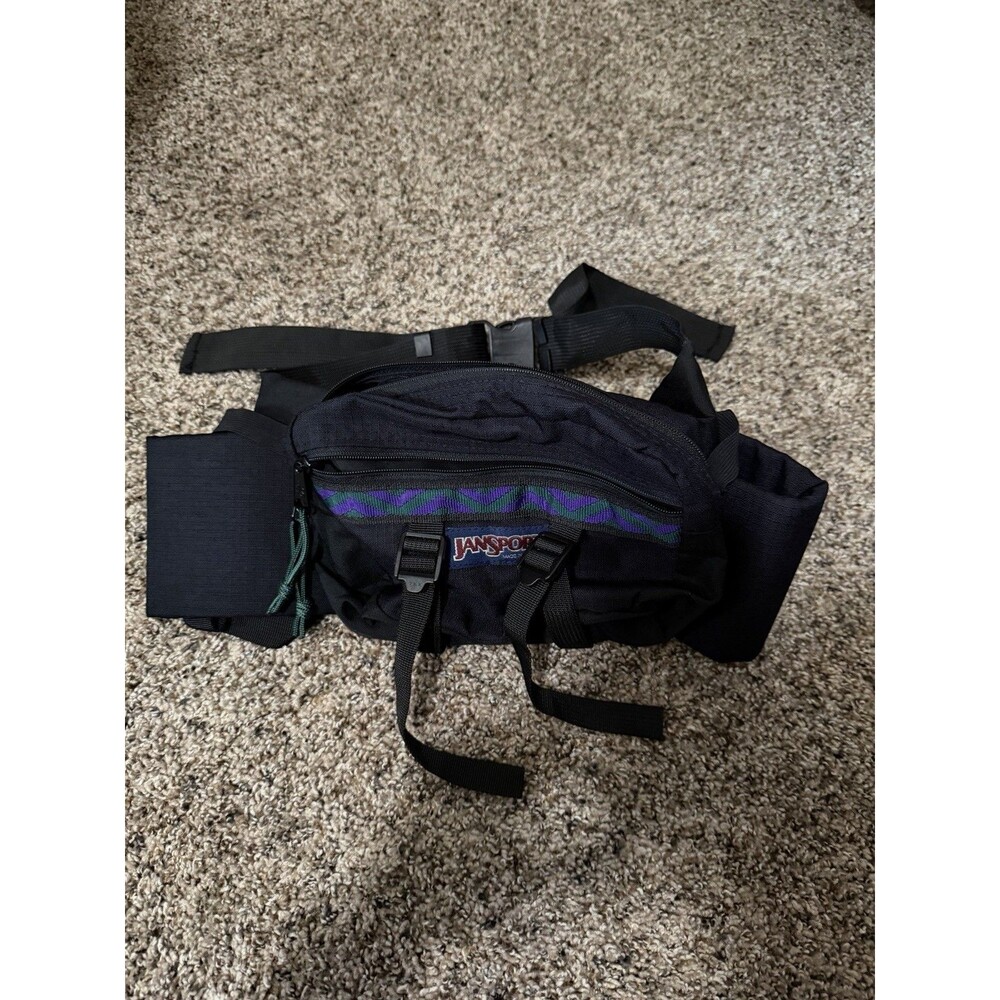 Vintage 1995 JanSport Waist Pack Fanny Pack Black Purple Green Made USA 90s